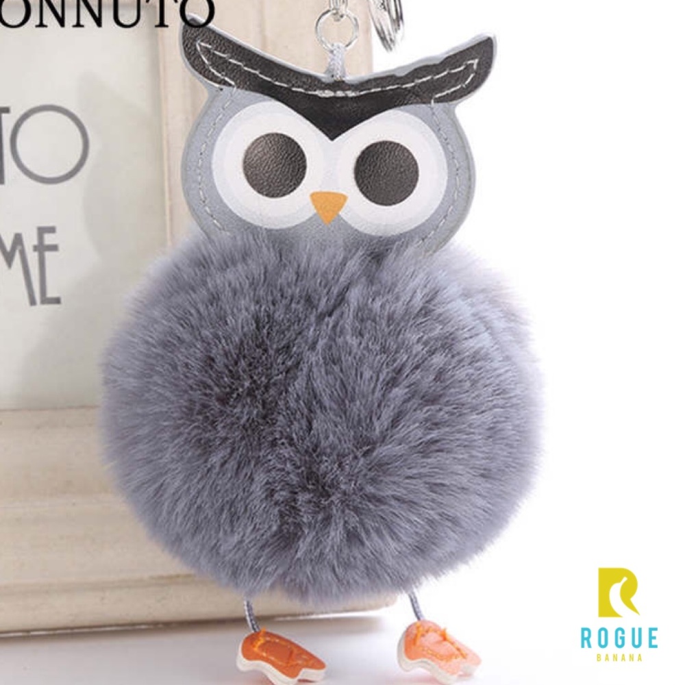 🆕Gray Owl Silver Pom Keychain Bag Charm🦉